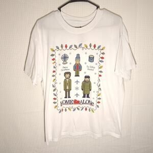 Home Alone Christmas T-Shirt L White 8-Bit Graphic Holiday Tee Ya Filthy Animal